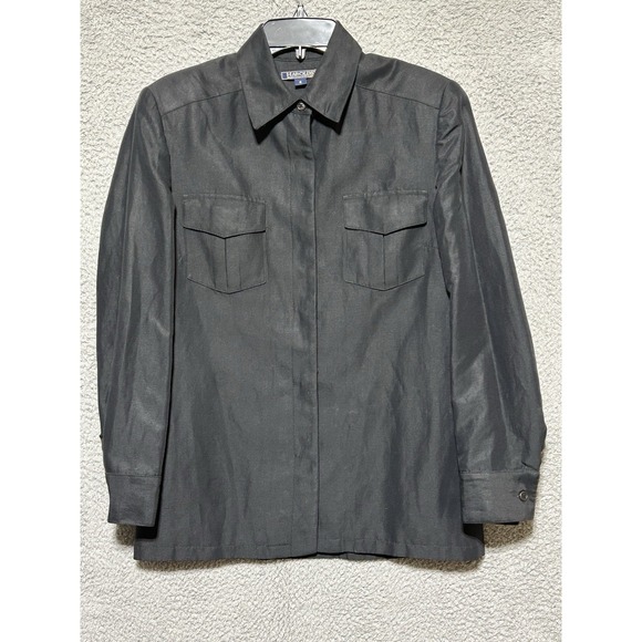 Harold's Jackets & Blazers - Vintage Harolds Linen Shirt Jacket Womens 6 Black Safari Utility Field USA Made